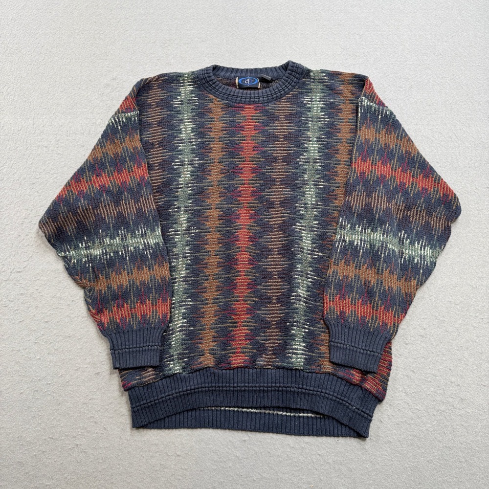 Vintage Coogi Style Sweater Mens Large Multicolor 3D Knit Textured Biggie 90s